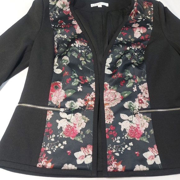 Cleo Open Front Floral Lined Black Pink Blazer Jacket, Medium - Picture 6 of 15